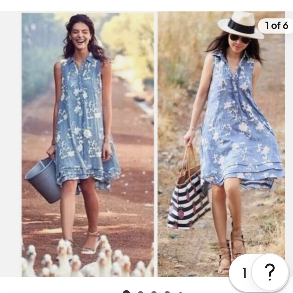 Anthropologie Isabella Sinclair Tillie Embroidered Floral Blue Dress